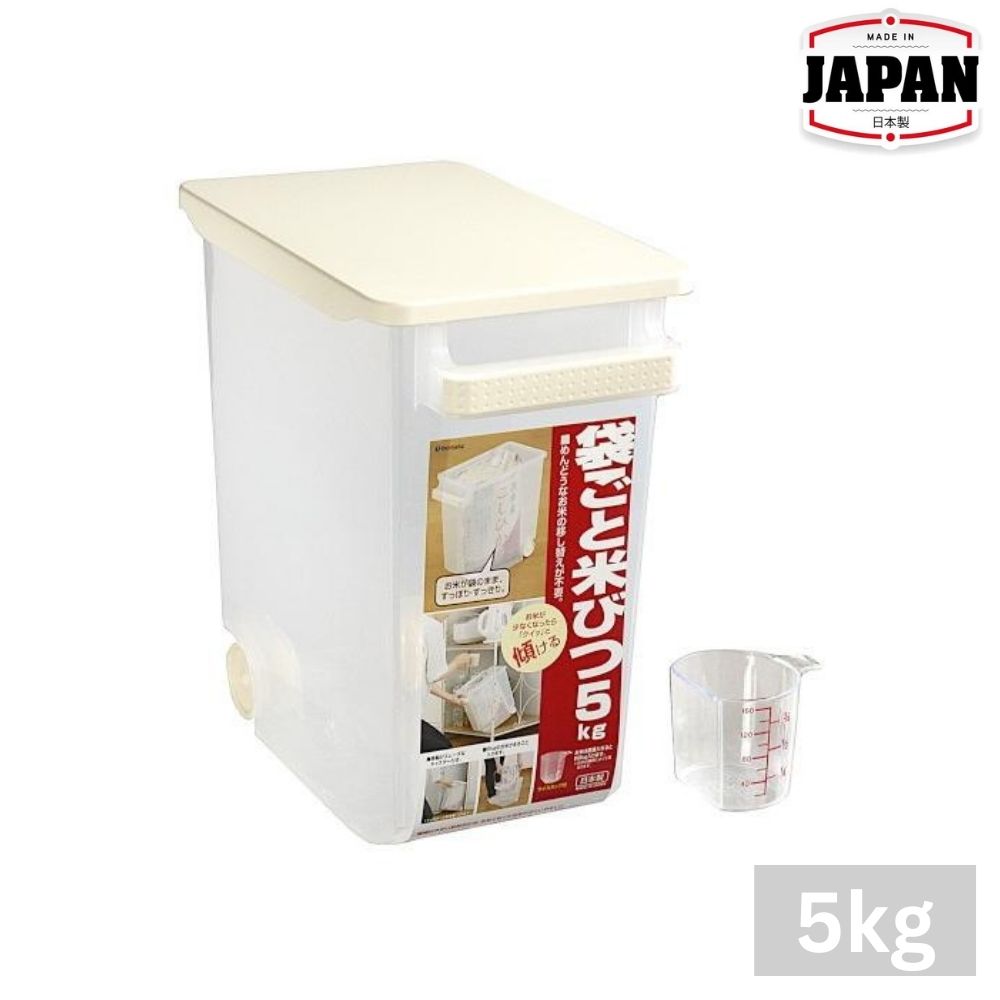 高身米箱附滾輪、量杯 | 5KG  | INOMATA | 日本製 | I-1254CL
